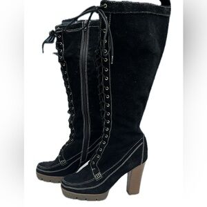 Newport News Black and Brown Lace-Up Boots